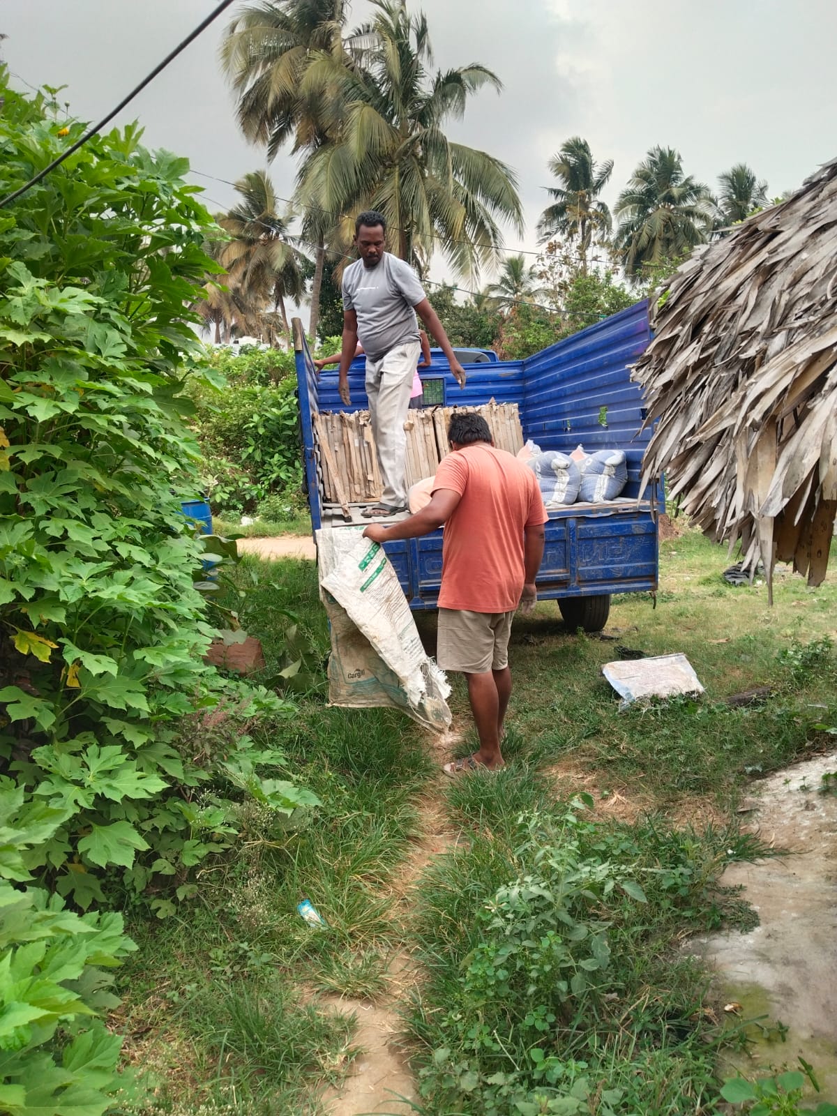 Materials being carried for church construction work