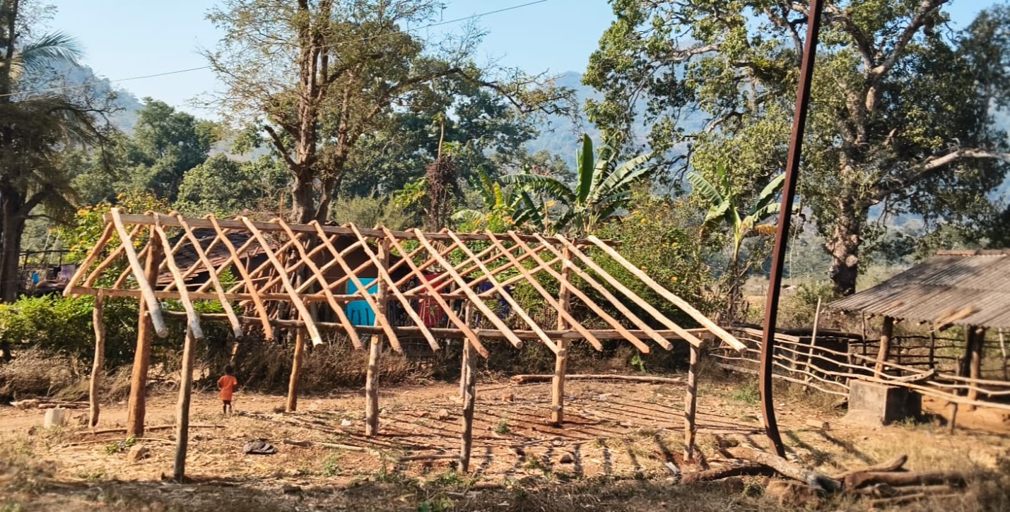 Materials being carried for the church roofing work
