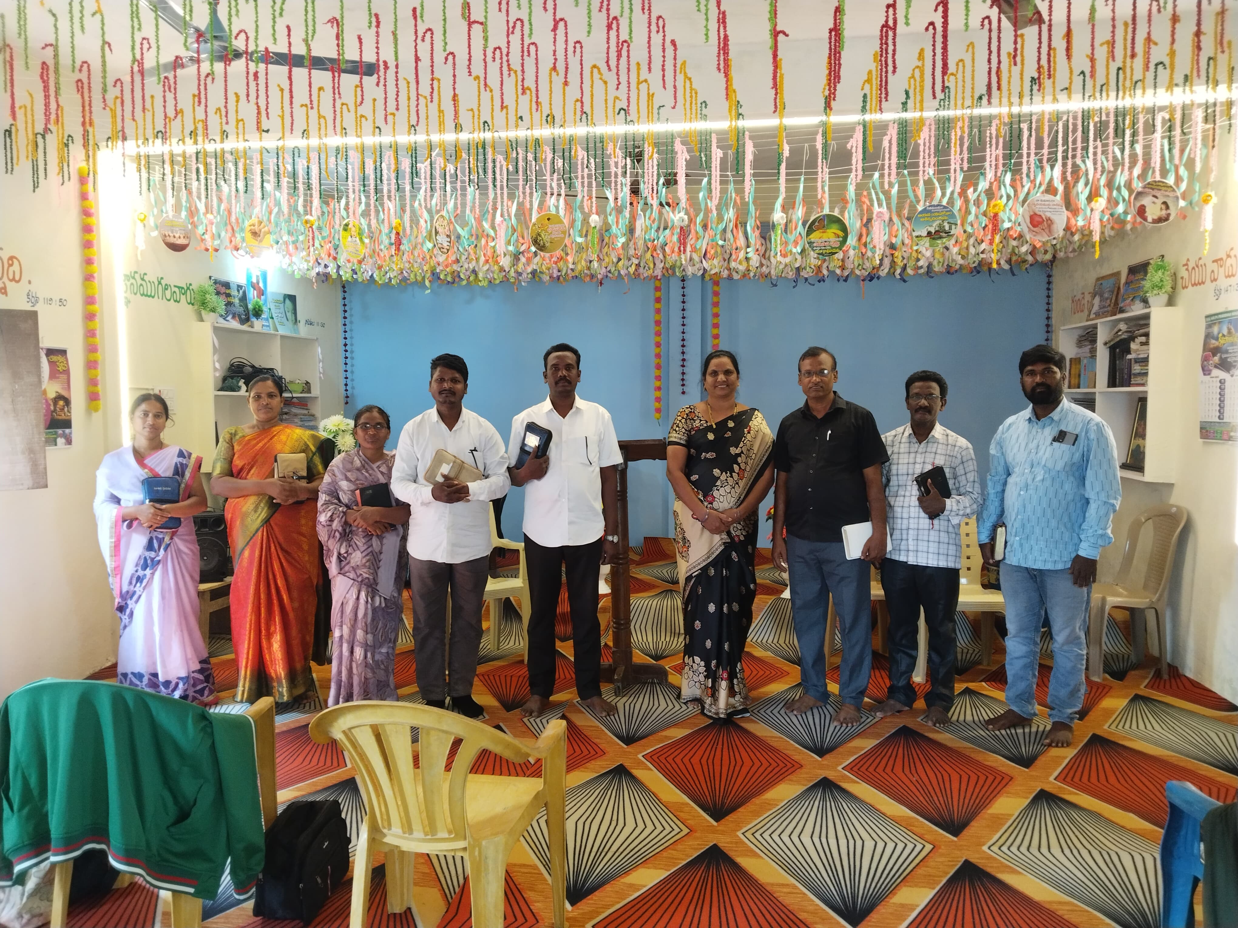 First month gathering of pastors and their families — four pastors receiving support.